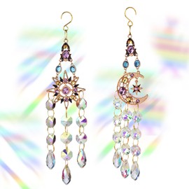 wocpvm Pack of 2 Sun Catcher Window Decoration, Sun Catcher Crystal Balls with Sun Moon Design, Rainbow Light Effect for Garden, Home, Wedding Decoration
