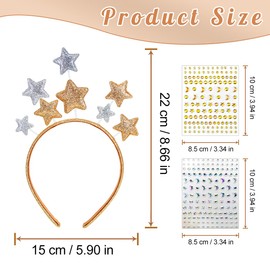 Christmas Star Headbands, Glitter Star Hair Bands with 2 Face Stickers, Handmade Hair Accessories, Hair Bands, Jewellery Decoration for Women and Girls