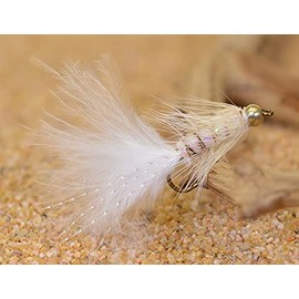 Weighted Bead Head Woolly Bugger White Streamer Fly w/Flash Tied on Mustad Signature Hooks - 12 Flies (Hook #10)