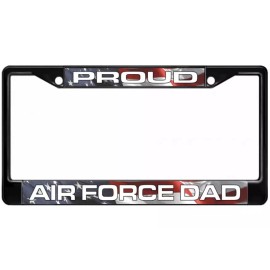 PROUD AIR FORCE DAD USA MADE BLACK LICENSE PLATE FRAME