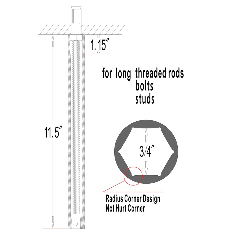 3/4" (19mm) Hollow Socket, 11.5" Length, 1/2" Drive or 1/4"
