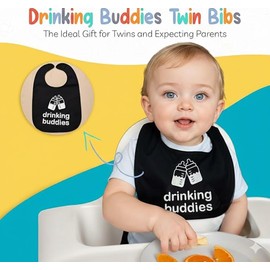 100% Cotton Drinking Buddies Twin Bibs for Babies – Soft, Cute & Practical Waterproof, Durable, Unisex Bibs for Twins. Ideal for Mess-Free Feeding, Everyday Use, and Protecting Clothing from Spills