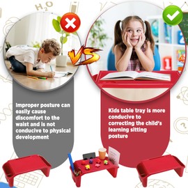Kisston 12 Pcs Kids Lap Desk Bulk Lap Tray Lap Table Bed Table Plastic Lap Desk with Extra Storage Space Activities Children Portable Lap Desk for Kids Students Work Study School Classroom (Red)