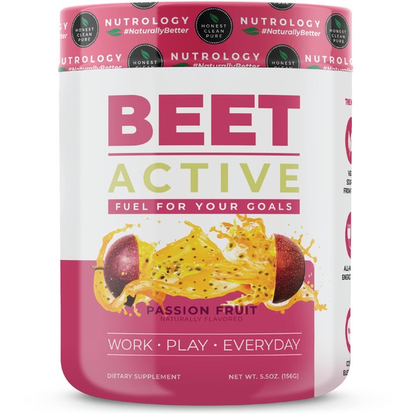Beet Active - All-Natural Pre-Workout - Beet Root for Antioxidants and Stronger Nitric Oxide Levels - Yerba Mate for Energy and Focus with Vitamin C and Electrolytes - Passion Fruit (30 Servings)