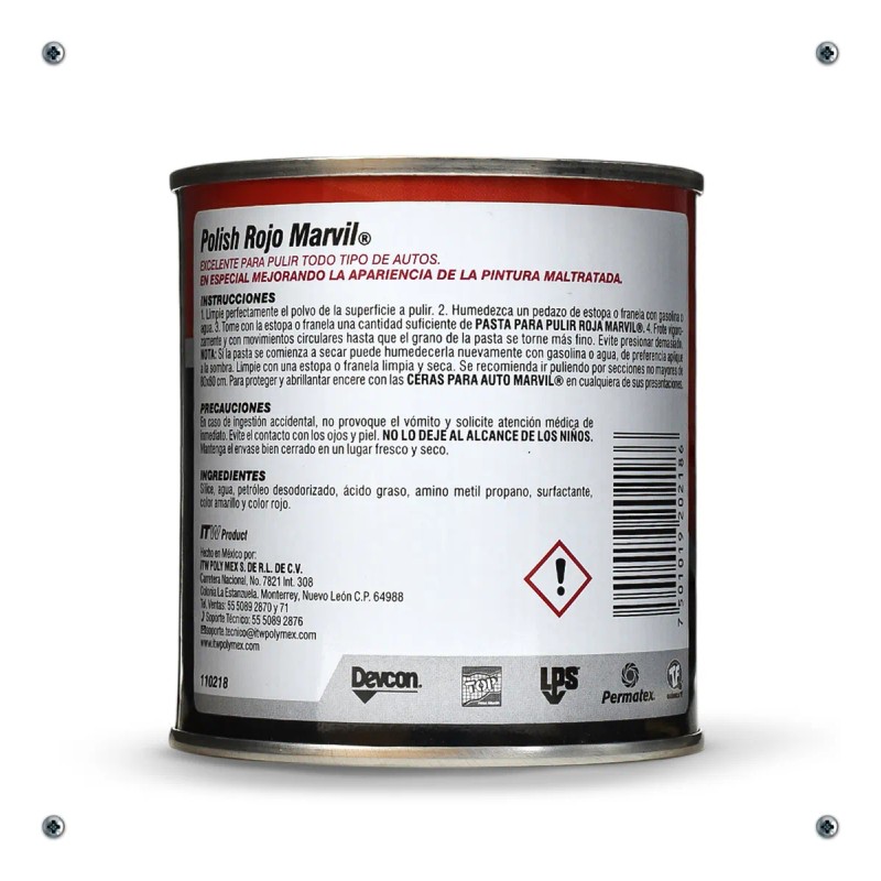 Polish Pasta Para Pulir Y Limpiar Auto Rojo Marvil 300gr