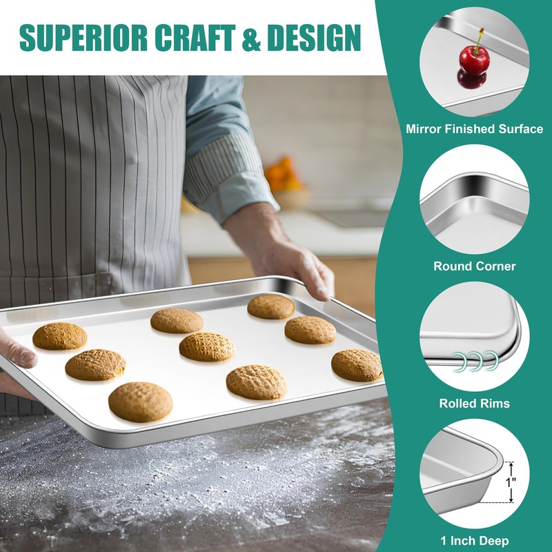 TeamFar Baking Sheet Set of 3, 16/12.5/9.3 Inch Stainless Steel
