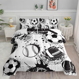 Axolotl Ball Sports Comforter Set Full,Football Soccer Bedding Set,Football Baseball Game Comforter Set,Baseball Comforter Set,Hip Hop Graffiti Artwork Bedding for Boys Kids Men,1 Quilt 2 Pillowcases