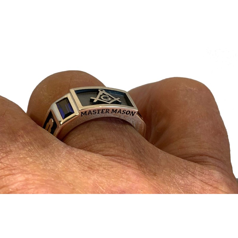 US Jewels Men's 925 Sterling Silver 8mm Blue Lodge Master