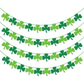 St Patricks Day Decorations - 4PCS Shamrock Garland Banner for Irish Party Supplies, DIY Clover Hanging Banners for Home Mantel Wall Decor, 8.2ft Long, Green & Light Green Felt