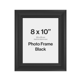 Traditional Black 8x10 Photo Frame for 8x10 (20 x 25cm) Photos or Pictures, Plexi Glass, Freestanding or Wall Mounted Landscape or Portrait