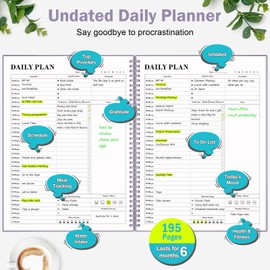 Planner Undated, Asten Daily Planner Agenda with To Do List, Hourly Planner for Women and Men, Spiral Appointment Book Planner Notebook with Elastic Closure, Day Planner for ADHD 8.5" x 11" (Purple)