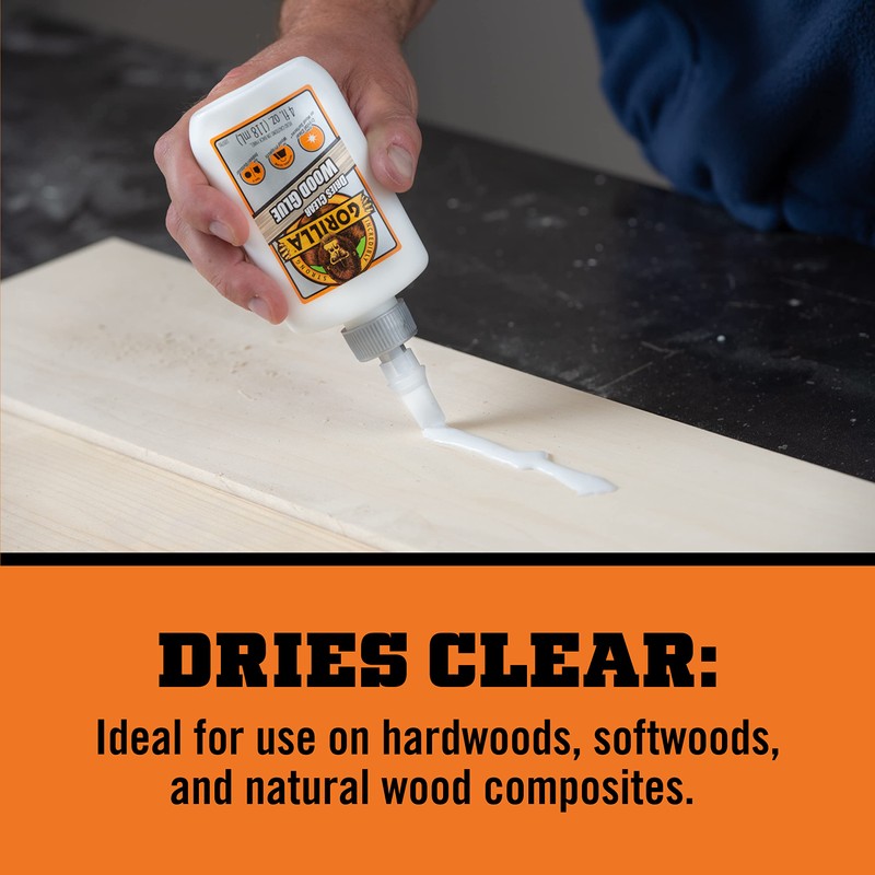 Gorilla Dries Clear Wood Glue, 4 Ounce Bottle (Pack of