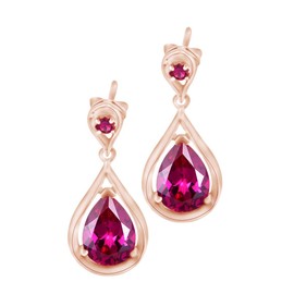 Pear & Round Cut Simulated Ruby Dangle Earring In 14k Rose Gold Over Sterling Silver (7 cttw)
