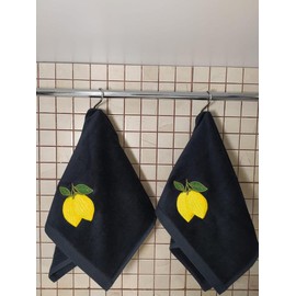 2 Pack Lemon Hand Towels, 100% Soft Cotton, Basket Stuffers, (12X20 Inches) Decor Hand Towels Gift Packed, Decorative Hand Towels, Ideal for Kitchen and Bathroom Use (black1, 2)