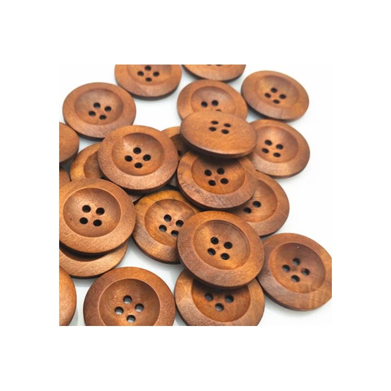 15 Elegant Wooden Buttons 25 mm Brown 4-Hole Round Button