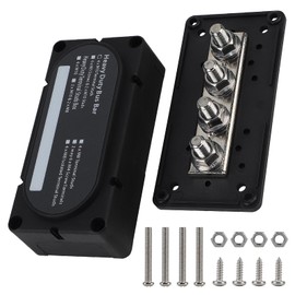 CPROSP 300A Busbar Box, Busbar M8 300a, Power Distribution Block with 4 x M8 Bolt Terminal and Lid, Black