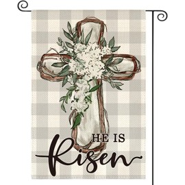 Easter Decorations Yard Flag for Outside 12x18 Inch Double Sided He Is Risen Flag