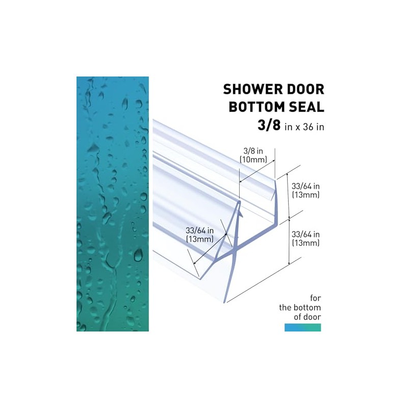 Shower Door Bottom Seal - 2 Pack for Frameless Glass