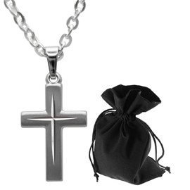Lunexus 925 Sterling Silver Cross Necklace with 60 cm Curb Chain - Blessed - Elegant Cross for Men and Women with Velvet Bag Gift for Communion Confirmation Christening Religious Occasion