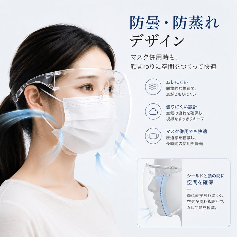 [JYYROZZ] フェイスシールド フェイスガード メガネ型 1枚セット 透明シールド 曇り止め 防塵 飛沫対策 花粉ガード