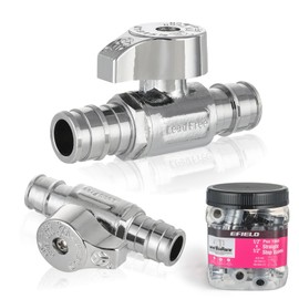 Pro 10-Pack EFIELD 1/4 Turn Straight Stop Valve Pex-A Cold Expansion 1/2" Pex X 1/2" Pex Chrome Plated, ASTM F1960, Heavy Duty,LF Brass