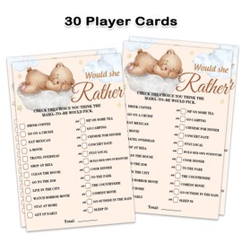 Baby Shower Games, Would She Rather game, little bear Theme Party Cards For Gender Neutral Boys or Girls, Baby Shower Party Games Supplies & Activities - Set of 30 Cards