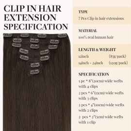 MAXITA Hair Extensions Clip in Human Hair,120g 7pcs Mocha Brown 16 Inch,Clip in Hair Extensions Real Human Hair Extensions Natural Straight Hair for Women