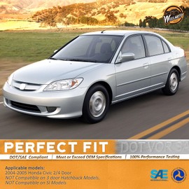 WEELMOTO Headlights for 2004 2005 Honda Civic 2/4Door Headlights Assembly Replacement for 04-05 Honda Civic 2/4Door Headlamp Replacement Chrome Housing Amber Reflector L+R