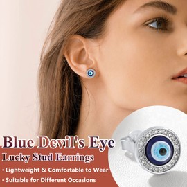 Silvora Women's Men's Evil Eye Stud Earrings 925 Silver Evil Eye Earrings Gothic Blue Evil Eye Earrings Gifts for Women Men, Sterling Silver