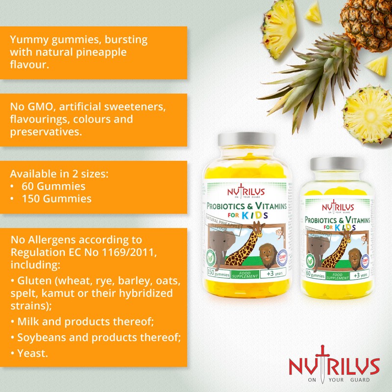 Probiotics & Vitamins for Kids and Adults Natural Pineapple Gummies