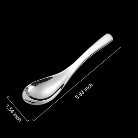 Asian Soup Spoon, Stainless Steel Korean Spoons, 7.3 inches Heavy Duty Asian Thick Short Handle Ramen Spoon for Soup Cereals, Mirror Polished Table Dinner Spoons Set of 6