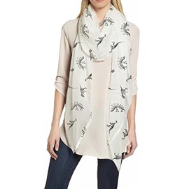 Women's Scarf with Dinosaur Print, White
