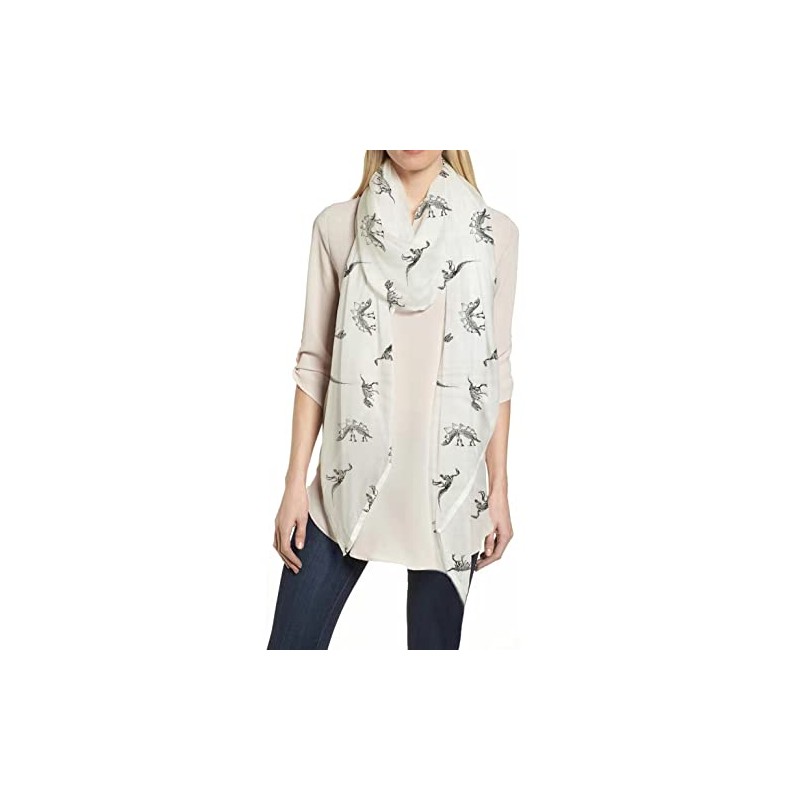 Women's Scarf with Dinosaur Print, White