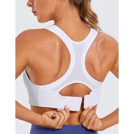 SYROKAN Women's Front Adjustable Lightly Padded Racerback High Impact Sports Bra White 36D