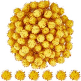 SUNNYCLUE 120Pcs Gold Glitter Pom Pom Sparkle Balls Crafts Bulk 20mm Fibre Soft Fluffy Decor Round Fuzzy Tinsel Ball Glitters Pompoms for DIY Art Crafting Cat Christmas Party Decorations Accessories