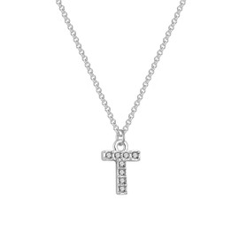 Philip Jones Pave Initial Necklace Letter T Created with Zircondia® Crystals