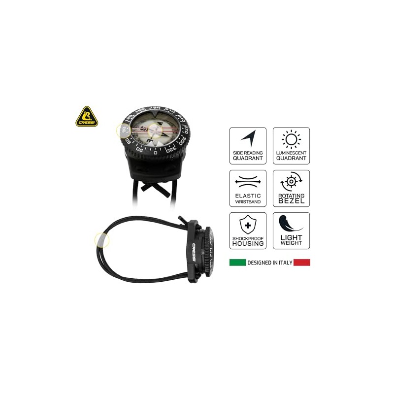 Cressi Brújula con soporte elástico adaptable para buceo, fácil de