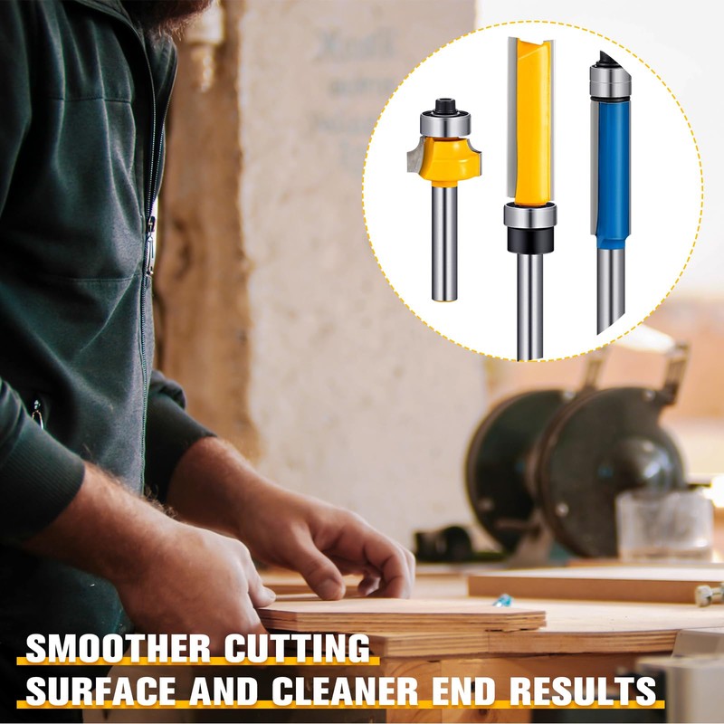 12 Pcs Router Bits Including 4 Flush 4 Roundover 4