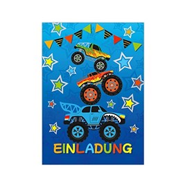 Junapack 12 Invitation Cards for Children's Birthday Party Boys Monster Truck Car Birthday Invitations