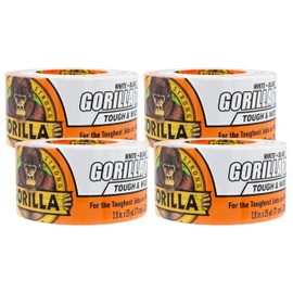 Gorilla Gorilla Tape Tough & Wide, White Tape, 2.88" x 25 yd (Pack of 4) - Heavy Duty and Weather Resistant for Indoor or Outdoor