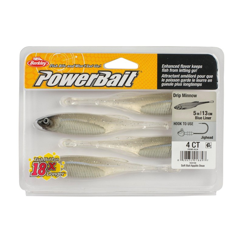 Berkley PowerBait Drip Minnow Fishing Bait, Blue Liner, 5 in,