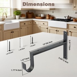 OVOV Heavy Duty Closet Rod Bracket 4 Pack Wall Mounted Black Closet Shelf Brackets with Rod Holder 12 Inch Metal Shelf Support for Hanging Clothes and Home Storage