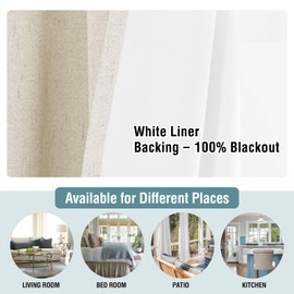 H.VERSAILTEX 100% Blackout Curtains for Bedroom Thermal Insulated Linen Textured Curtains Heat and Full Light Blocking Drapes Living Room Curtains 2 Panel Sets, Bleached Sand, 52x45 Inch