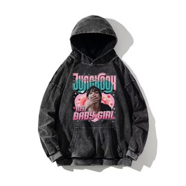 Jungkook Hoodie Vintage Distressed Cotton Hoodie for Jeon Jung-kook Fans Girls Women, Black 1-XXL