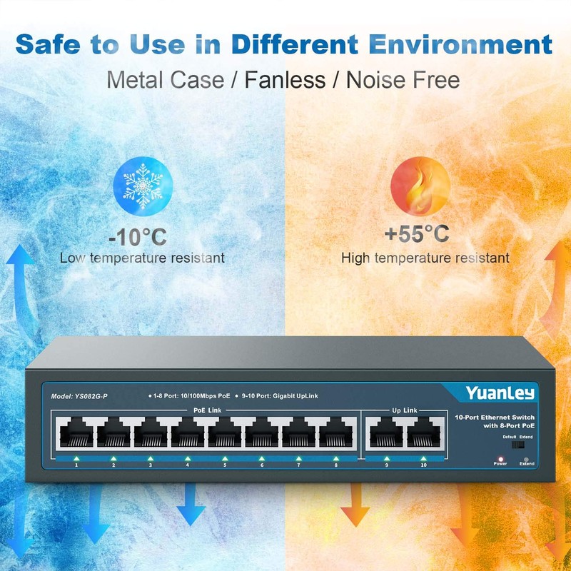 YuanLey 8 Port PoE Switch with 2 Gigabit Uplink, 8