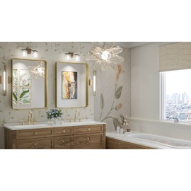 TokeShimi Bathroom Mirror for Wall 24 x 32 Inch Gold Brushed Brass Metal Rounded Corner Rectangle Mirror Wall Mirror in Metal Frame