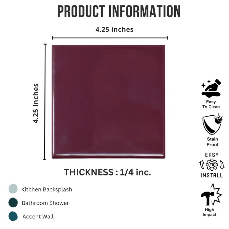 4 in Ceramic Tile Gloss 4 1/4" Box of 10