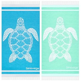 2 Packs Cotton Oversized Turkish Beach Towels Quick Dry Sand Free Bath Pool Towel Extra Large Xl Big Blanket Adults Travel Essentials Cruise Accessories Clearance Stuff Blue Turtle Gray Turtle