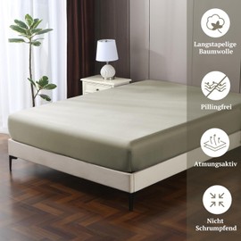 SOULFUL Satin Fitted Sheet, 180 x 200 cm, 100% Long Staple Cotton Bed Sheet, Fitted Sheet up to 25 cm Mattress Height, Suitable for Allergy Sufferers, Oeko-Tex Certified, MistSage