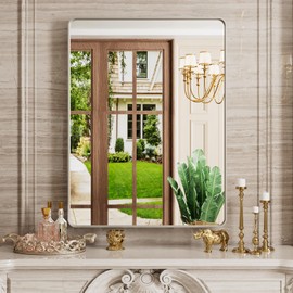 JISOSO 24x32 Inch Brushed Nickel Bathroom Mirror, Brushed Silver Metal Frame Mirror Wall Mounted, Rounded Rectangle Bathroom Vanity Mirror Silver, Tempered Glass, Anti-Rust, Horizontal/Vertical